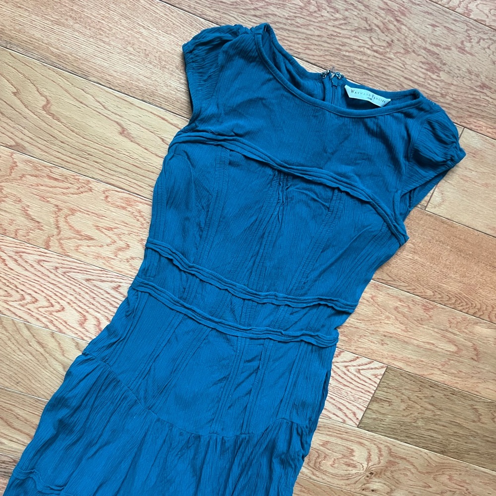 Wayward fancies by eShakti teal textured midi dress size medium pockets - Picture 3 of 7